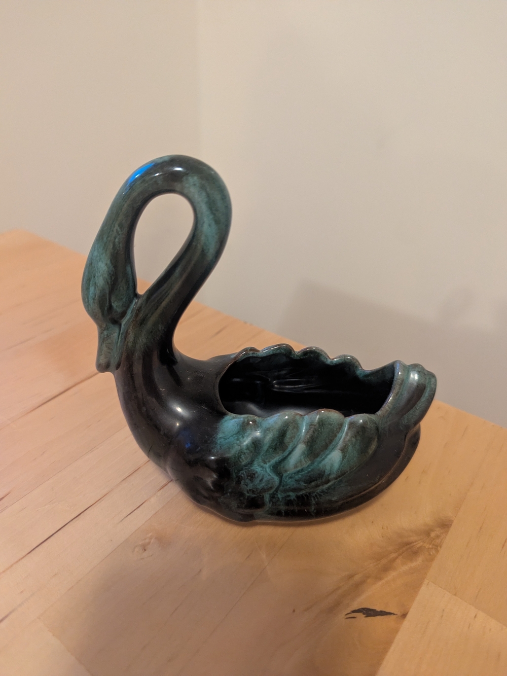 Vintage Blue Mountain Pottery Ceramic Swan Bowl - Teal and Black